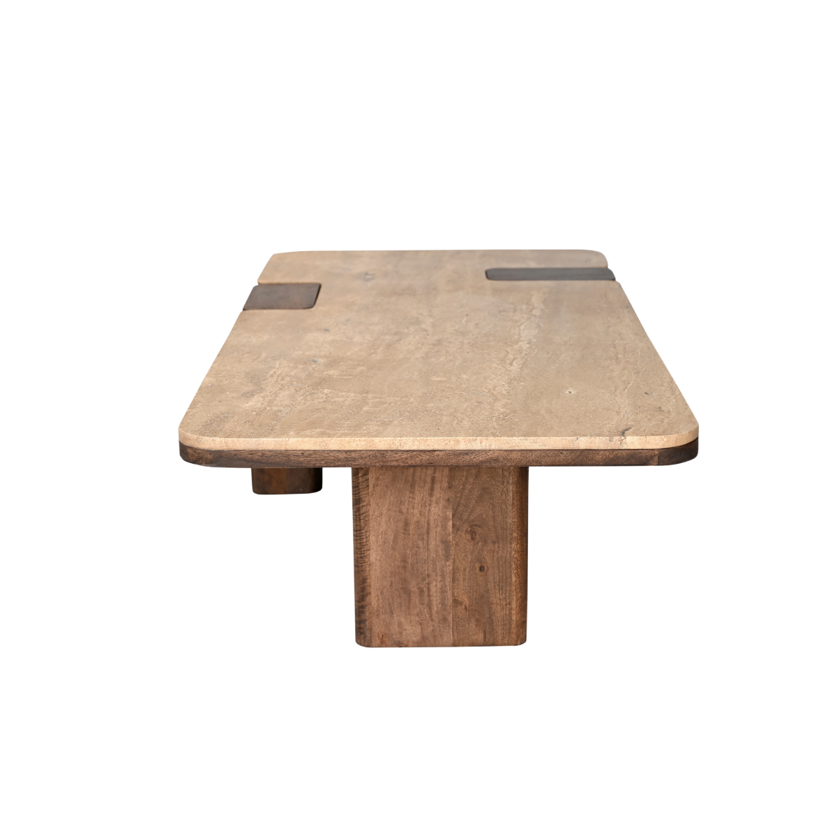 Table basse en bois de manguier et travertin Carola