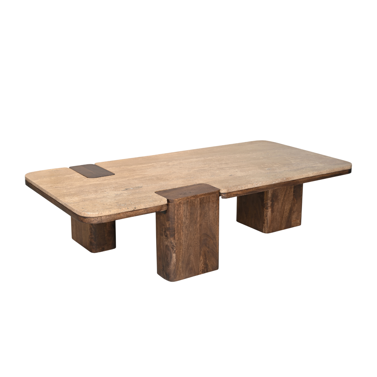 Table basse en bois de manguier et travertin Carola