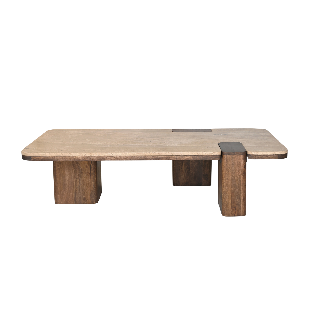Table basse en bois de manguier et travertin Carola