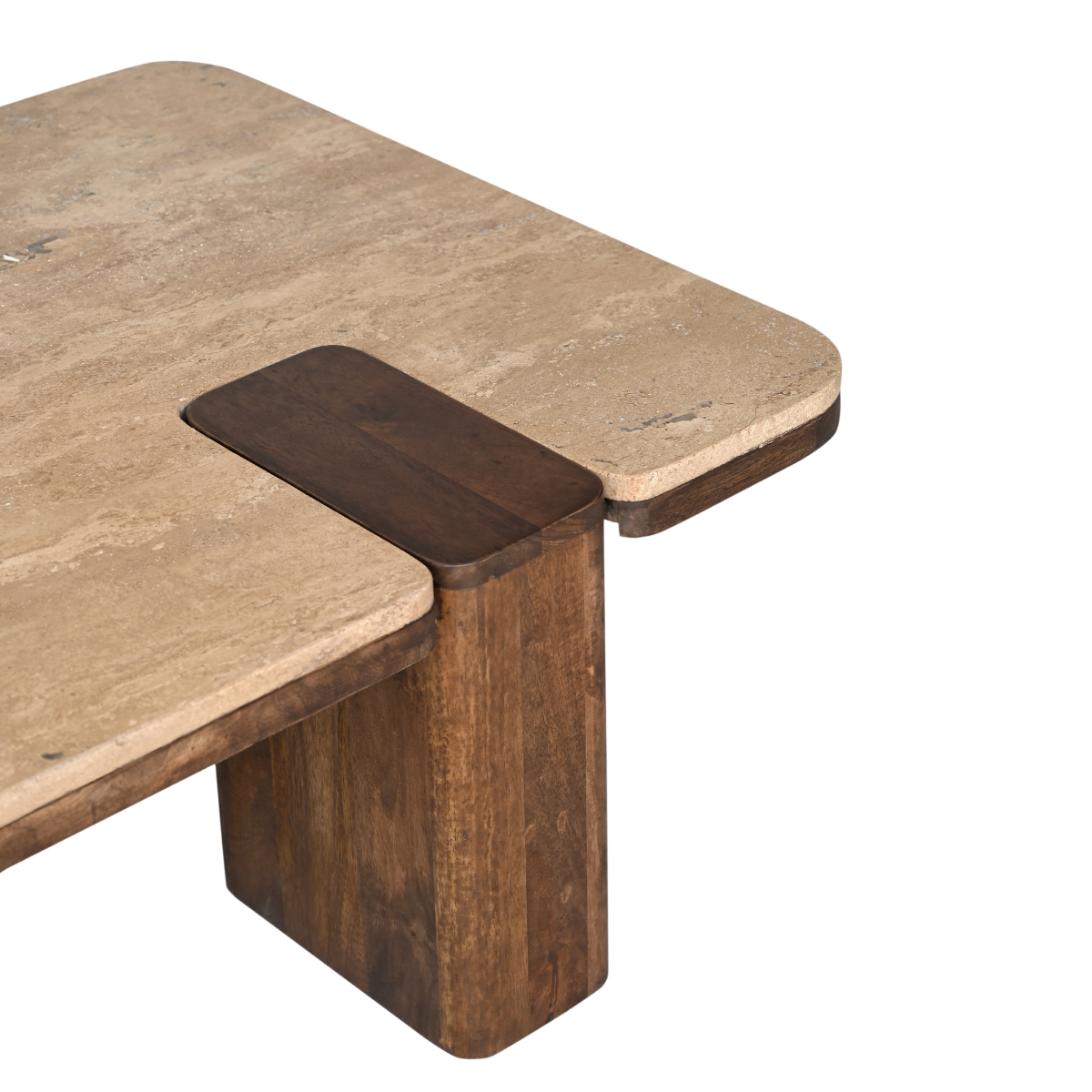 Table basse en bois de manguier et travertin Carola