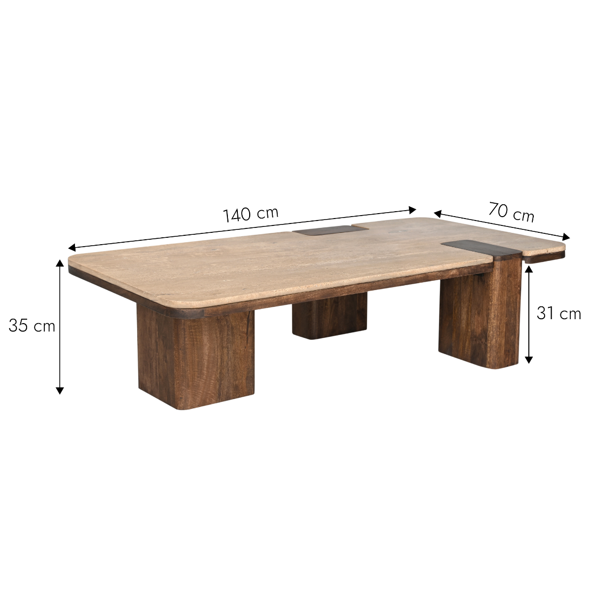 Table basse en bois de manguier et travertin Carola
