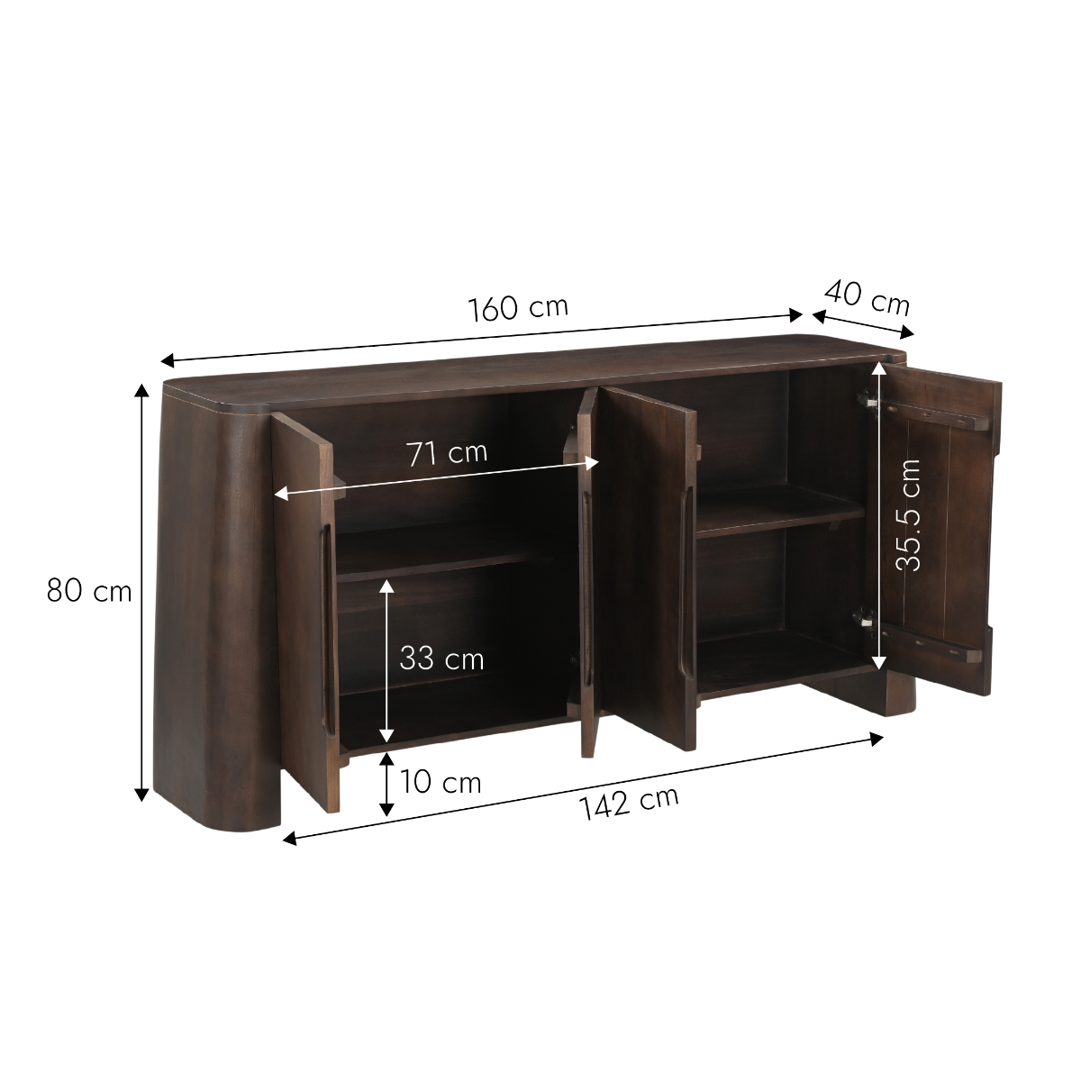 Buffet en bois de manguier foncé Liriel