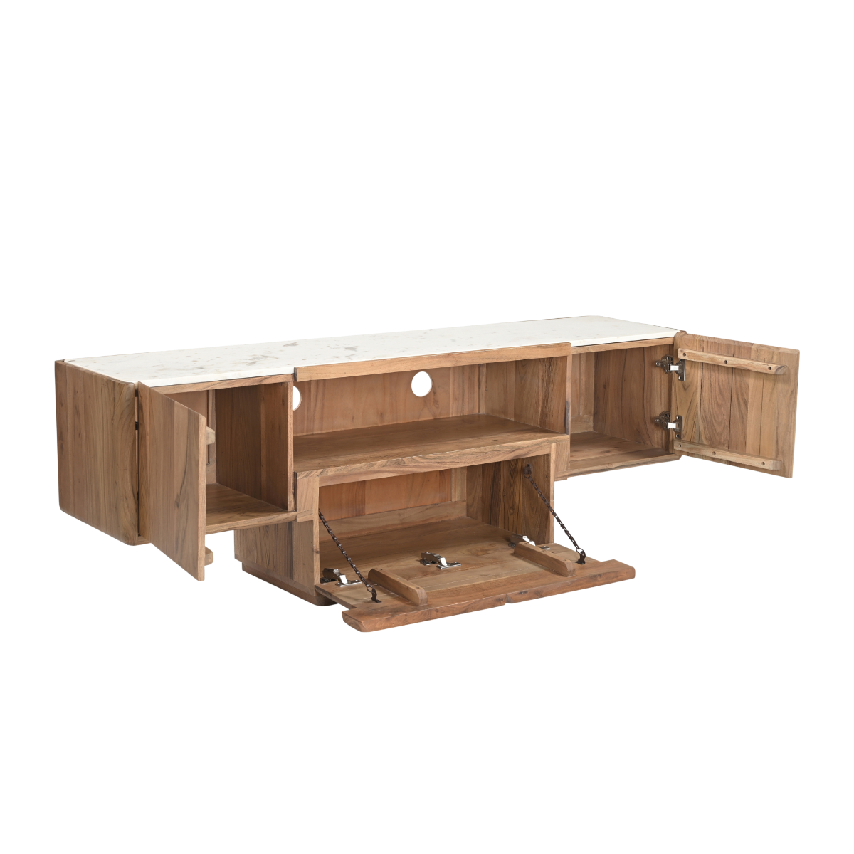 Meuble TV en bois d'acacia et marbre Tara