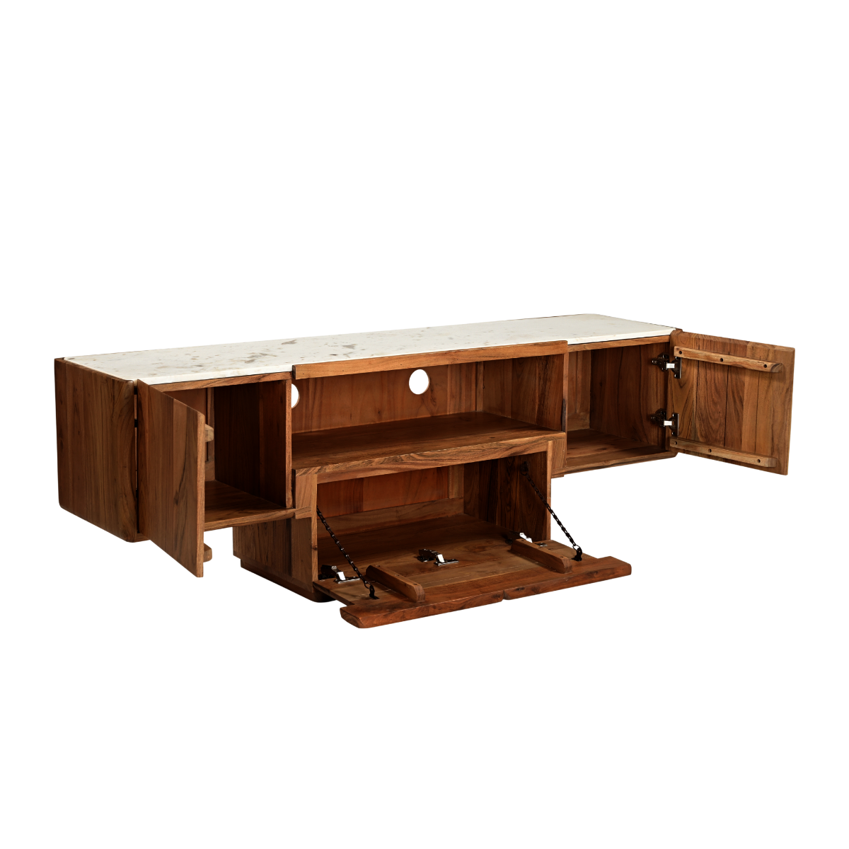 Meuble TV en bois d'acacia et marbre Tara