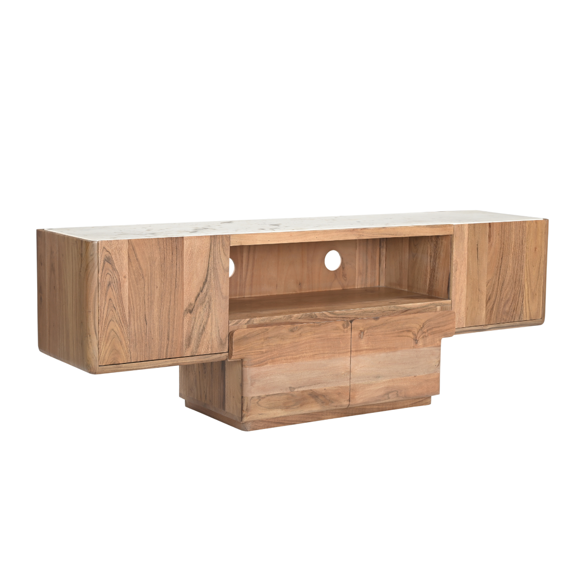 Meuble TV en bois d'acacia et marbre Tara