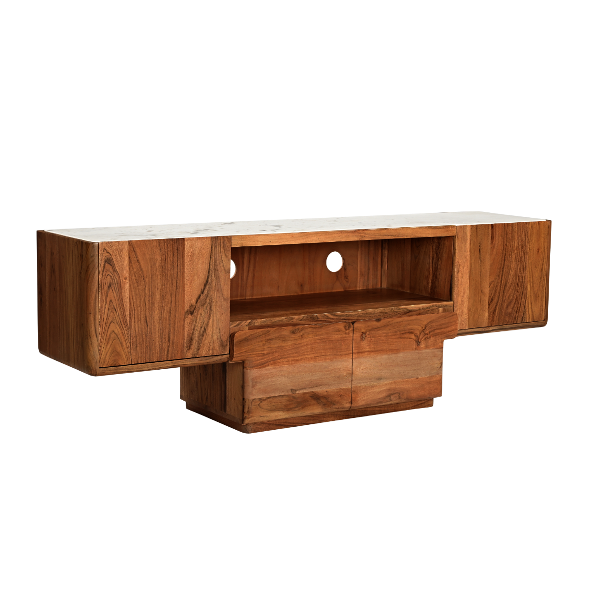 Meuble TV en bois d'acacia et marbre Tara