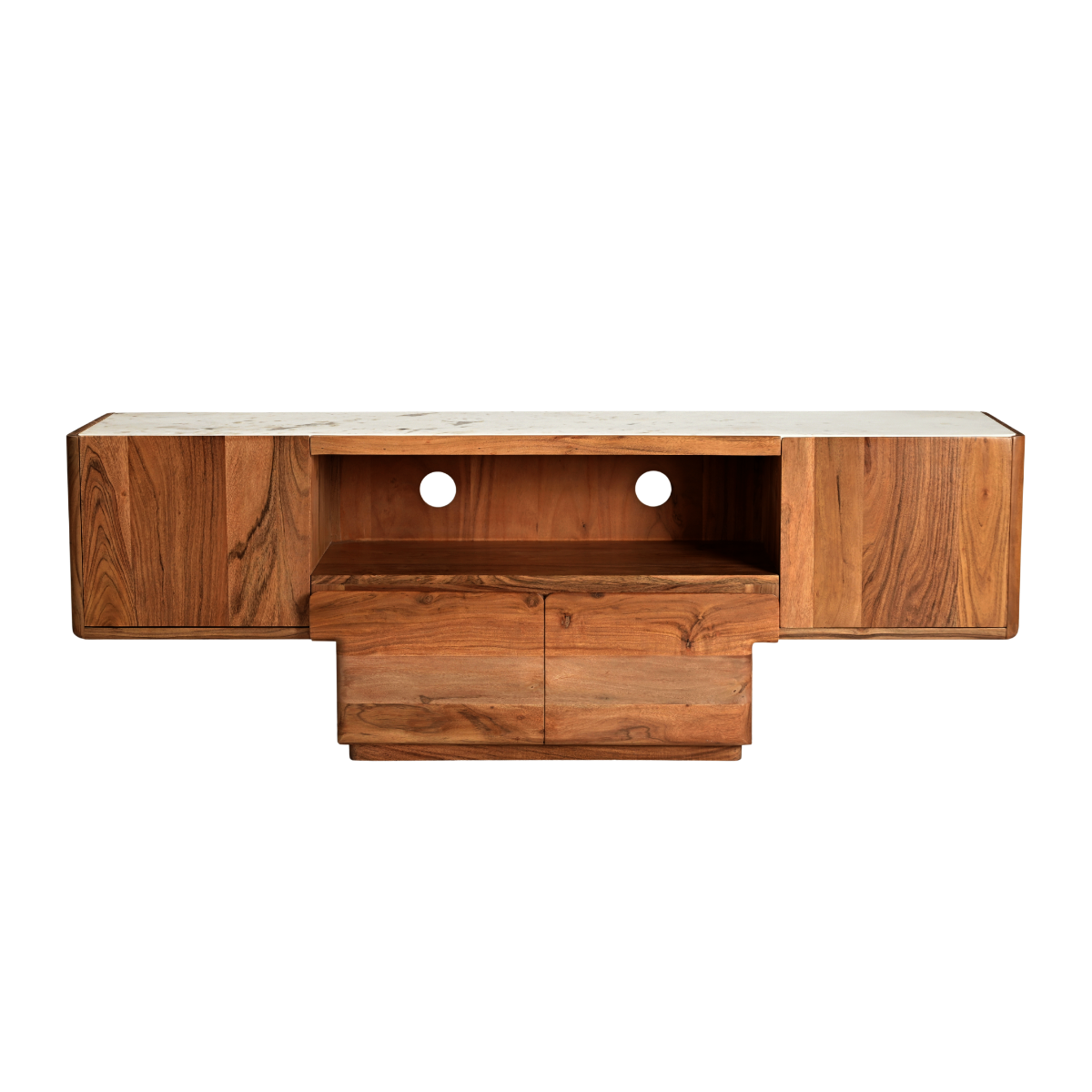 Meuble TV en bois d'acacia et marbre Tara
