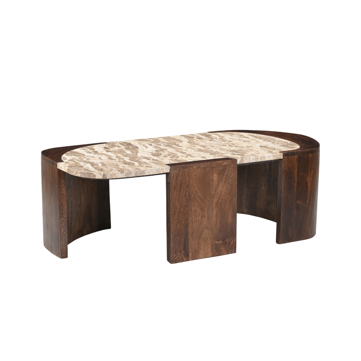 Table basse ovale en bois de manguier et marbre Agnès