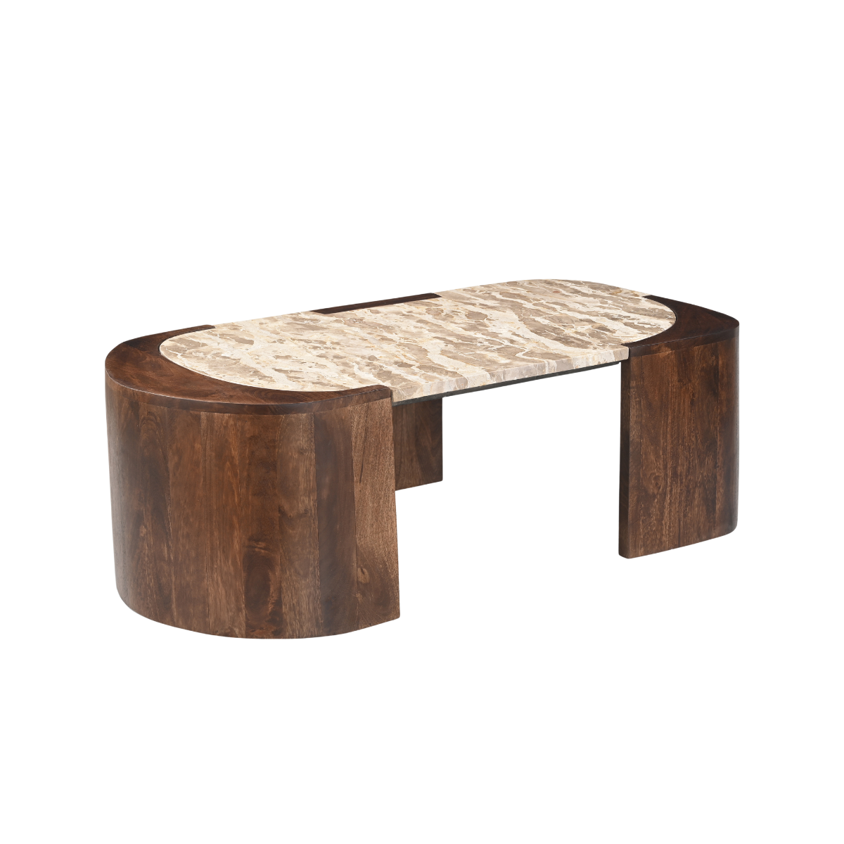 Table basse ovale en bois de manguier et marbre Agnès