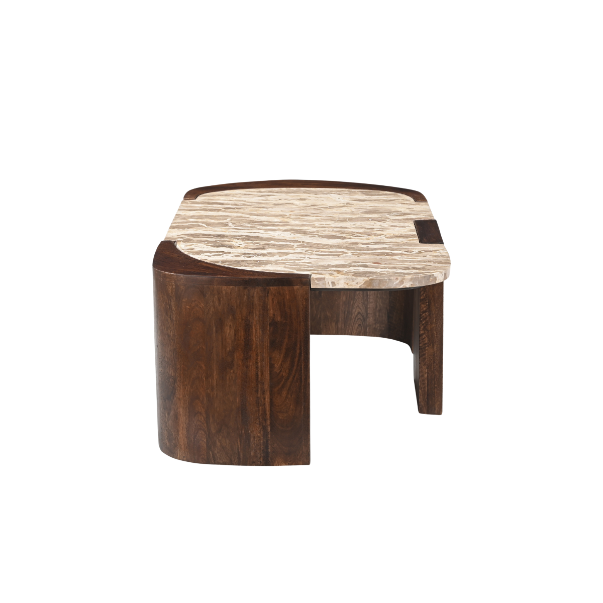 Table basse ovale en bois de manguier et marbre Agnès