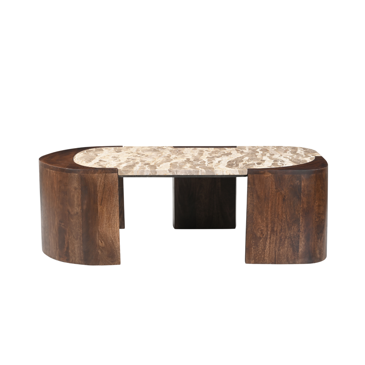 Table basse ovale en bois de manguier et marbre Agnès