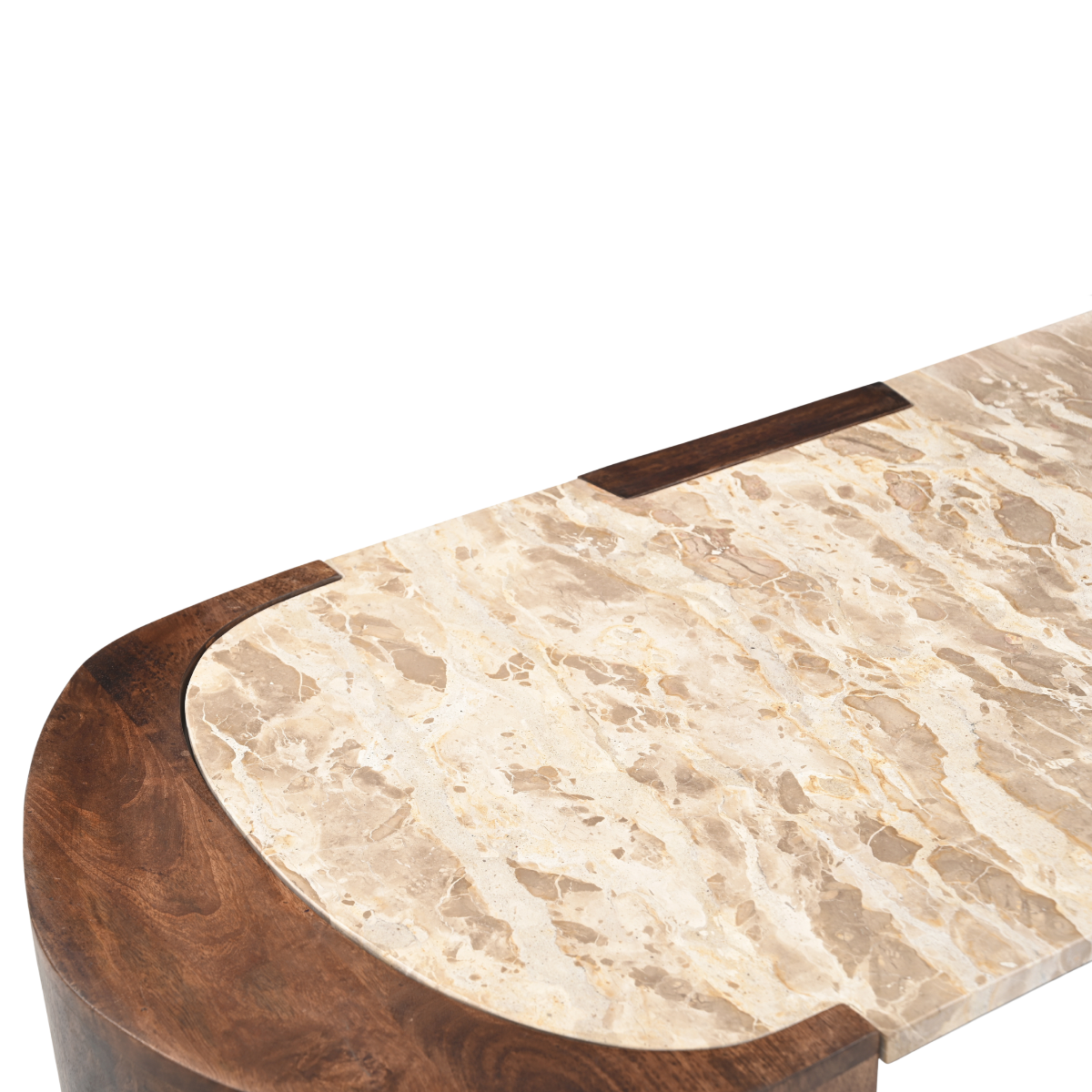 Table basse ovale en bois de manguier et marbre Agnès
