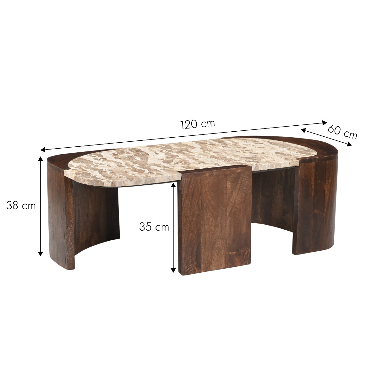 Table basse ovale en bois de manguier et marbre Agnès
