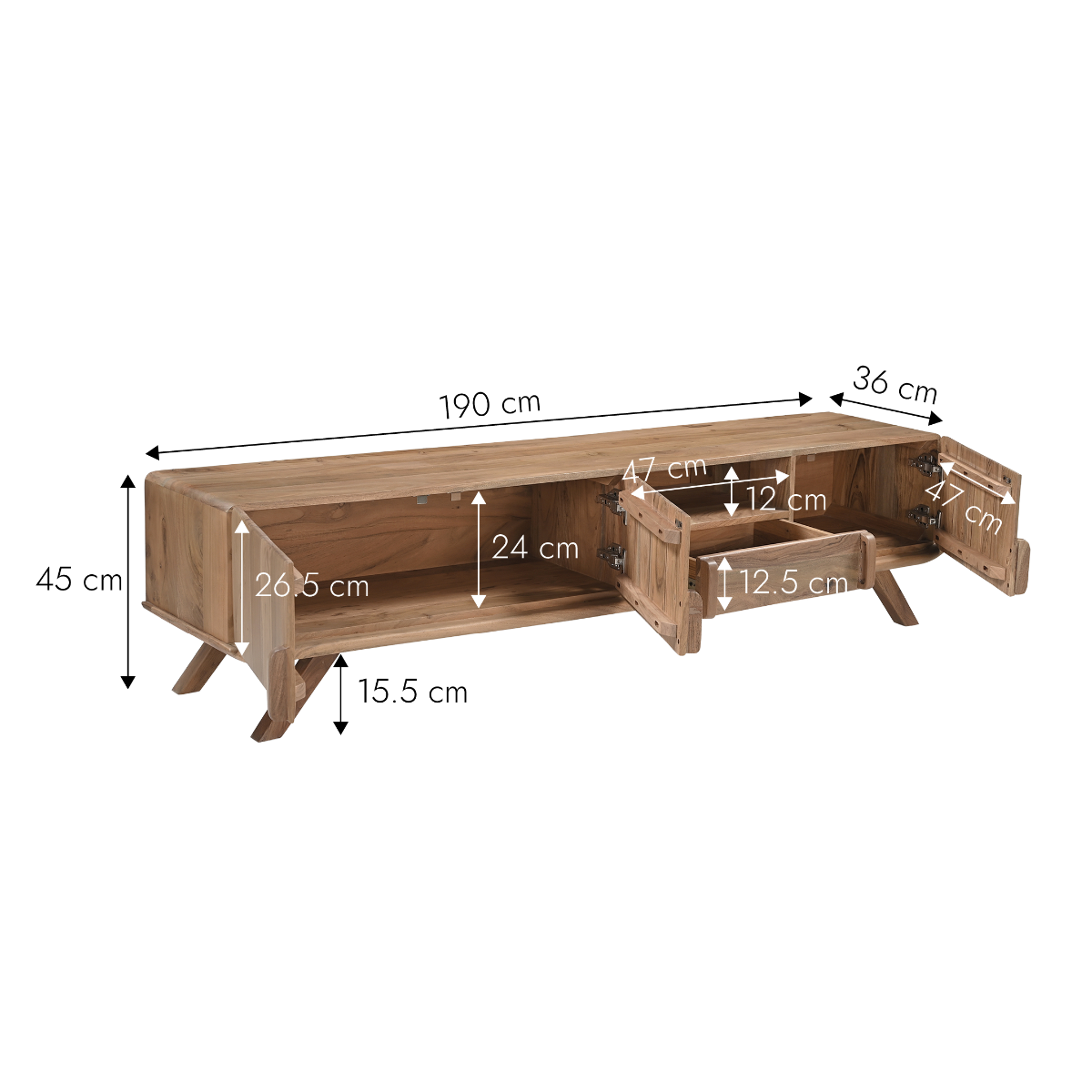 Meuble TV en bois d'acacia 190cm Vinnie