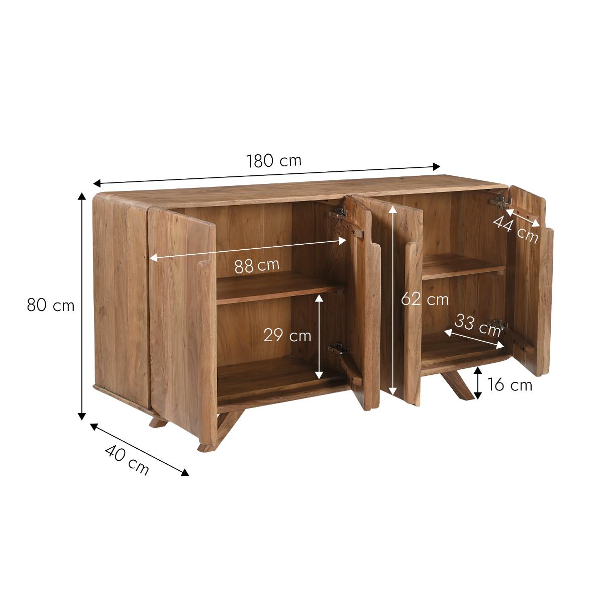 Buffet 4 portes en bois d'acacia Vinnie