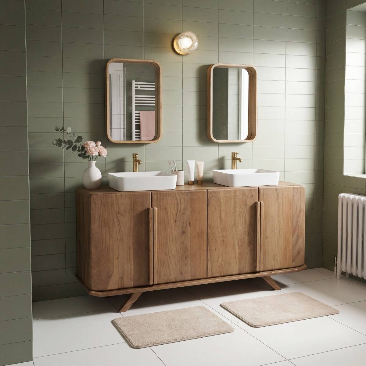 Meuble sous vasque 4 portes en bois d'acacia Vinnie