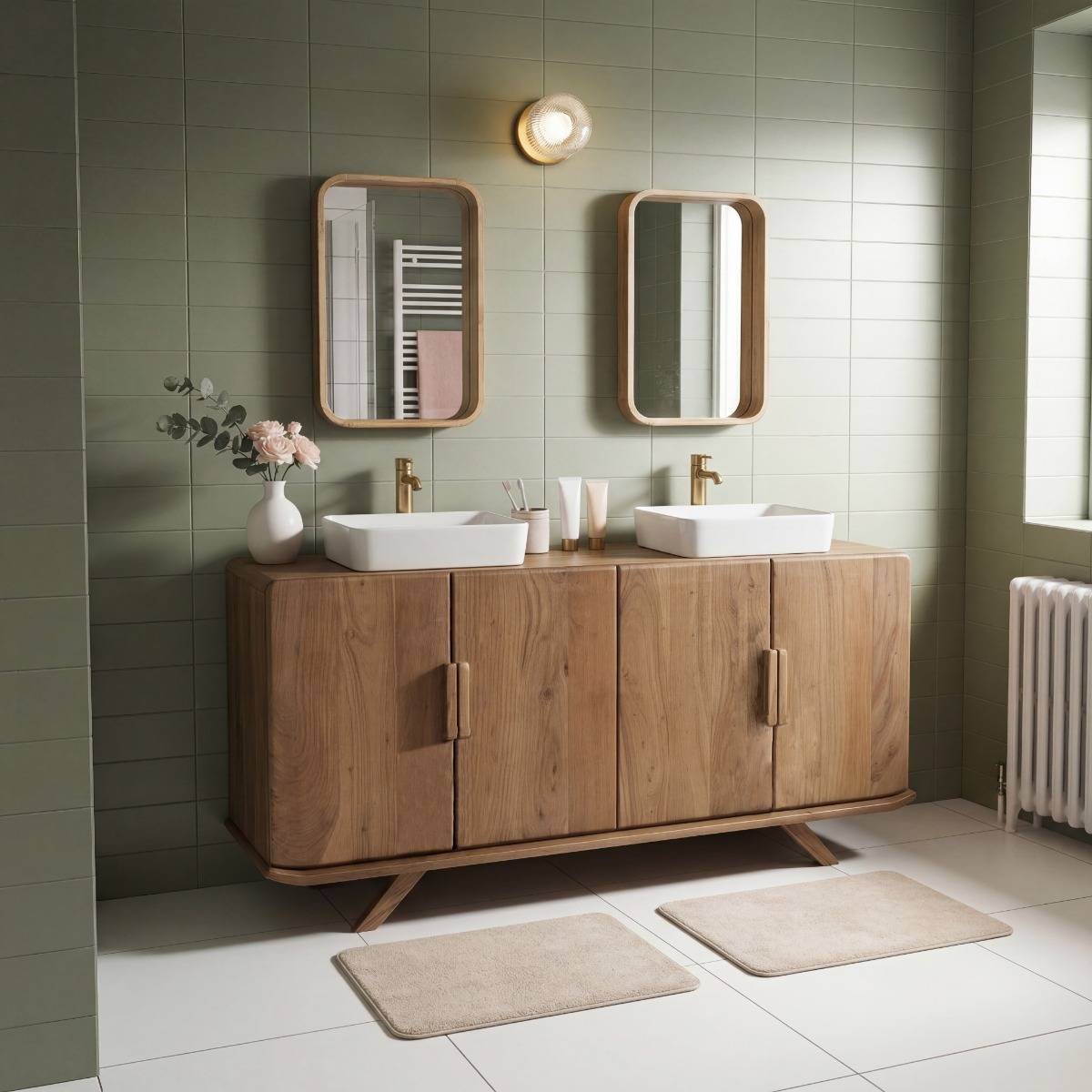 Meuble sous vasque 4 portes en bois d'acacia Vinnie