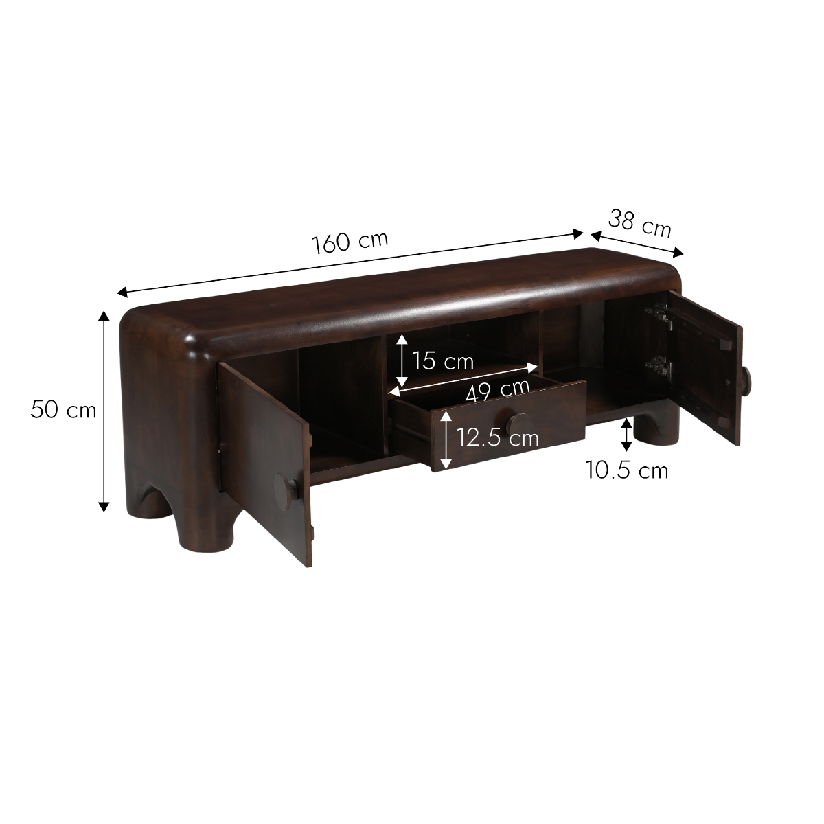 Meuble TV en bois de manguier foncé Alanah