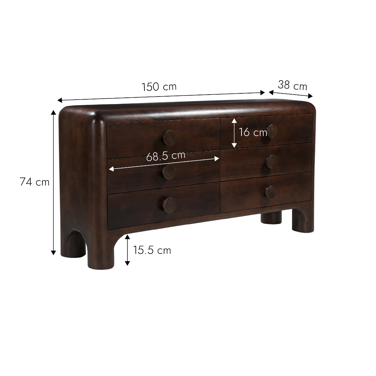 Commode en bois de manguier foncé Alanah