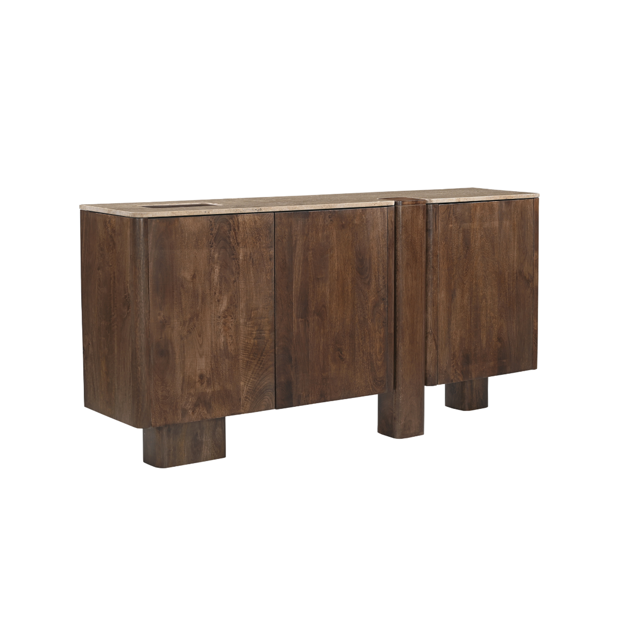 Buffet en bois de manguier et travertin Carola