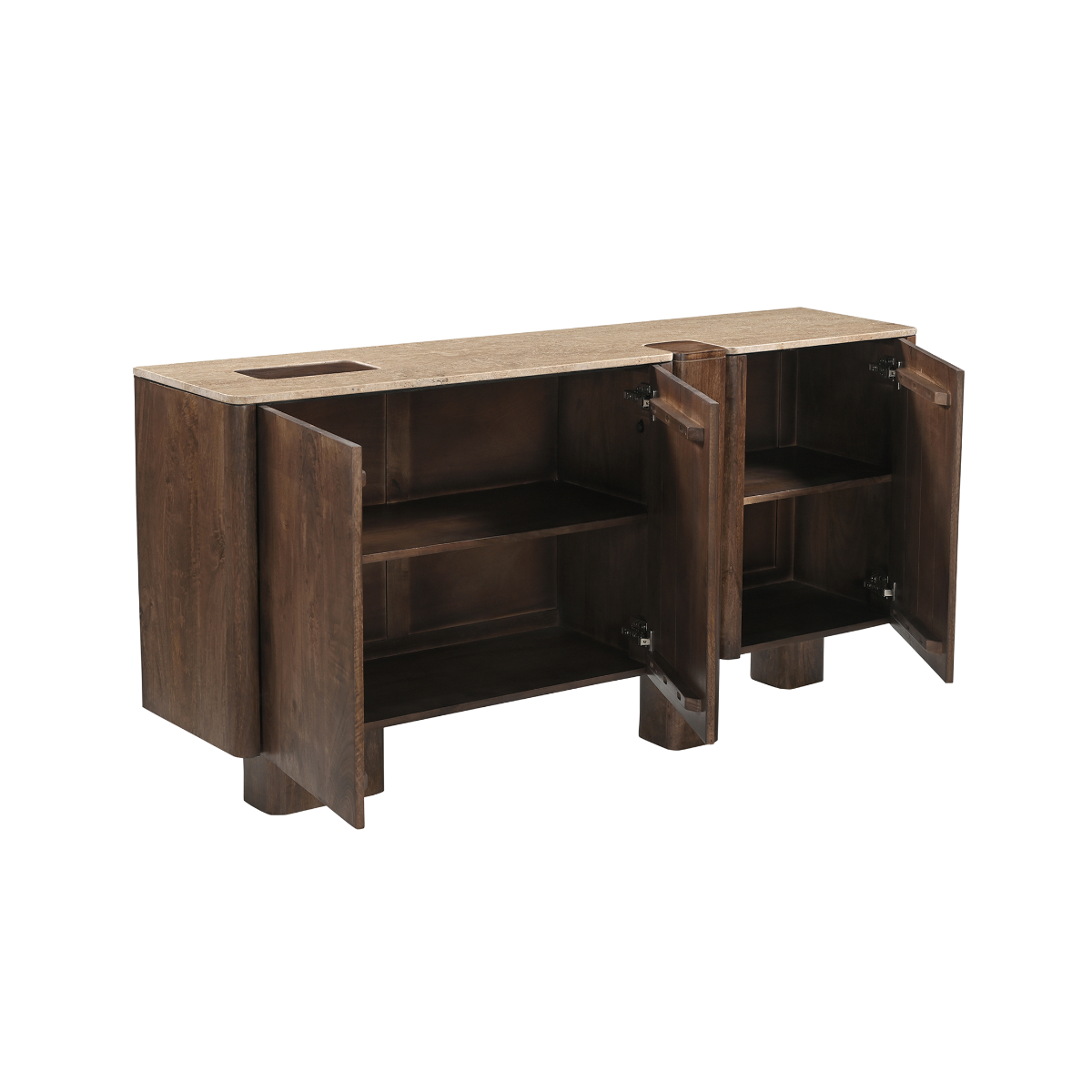 Buffet en bois de manguier et travertin Carola