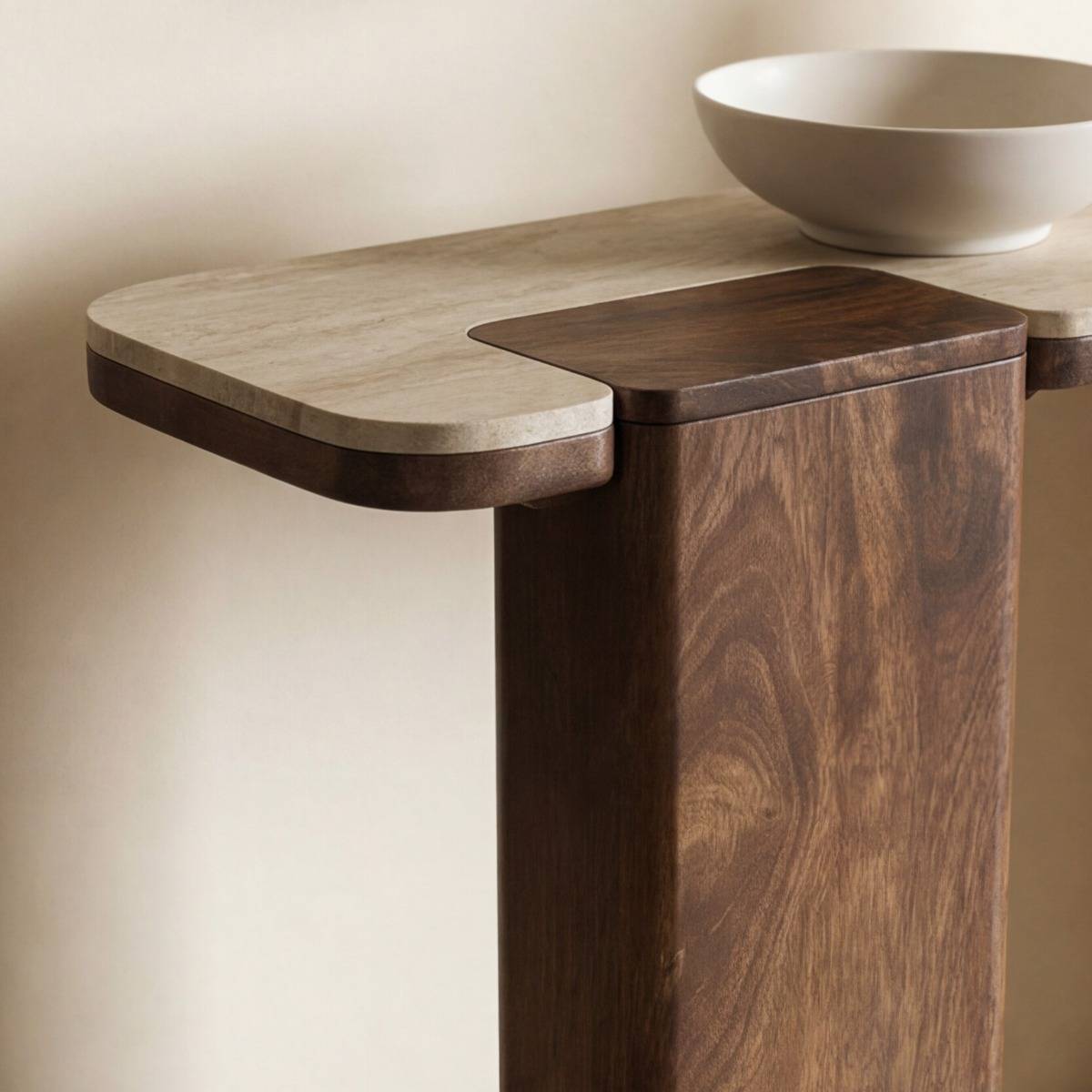 Console en bois de manguier et travertin Carola