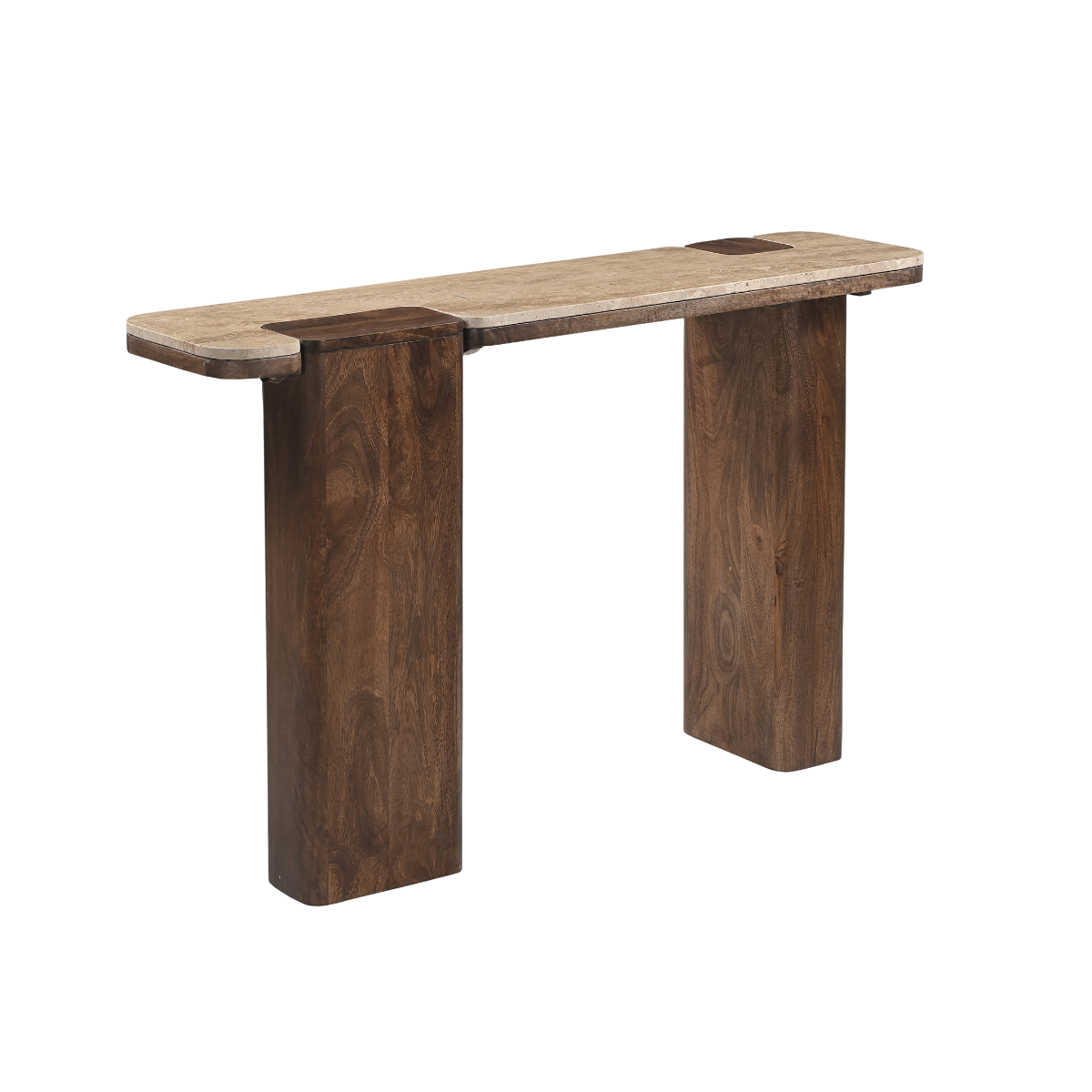Console en bois de manguier et travertin Carola