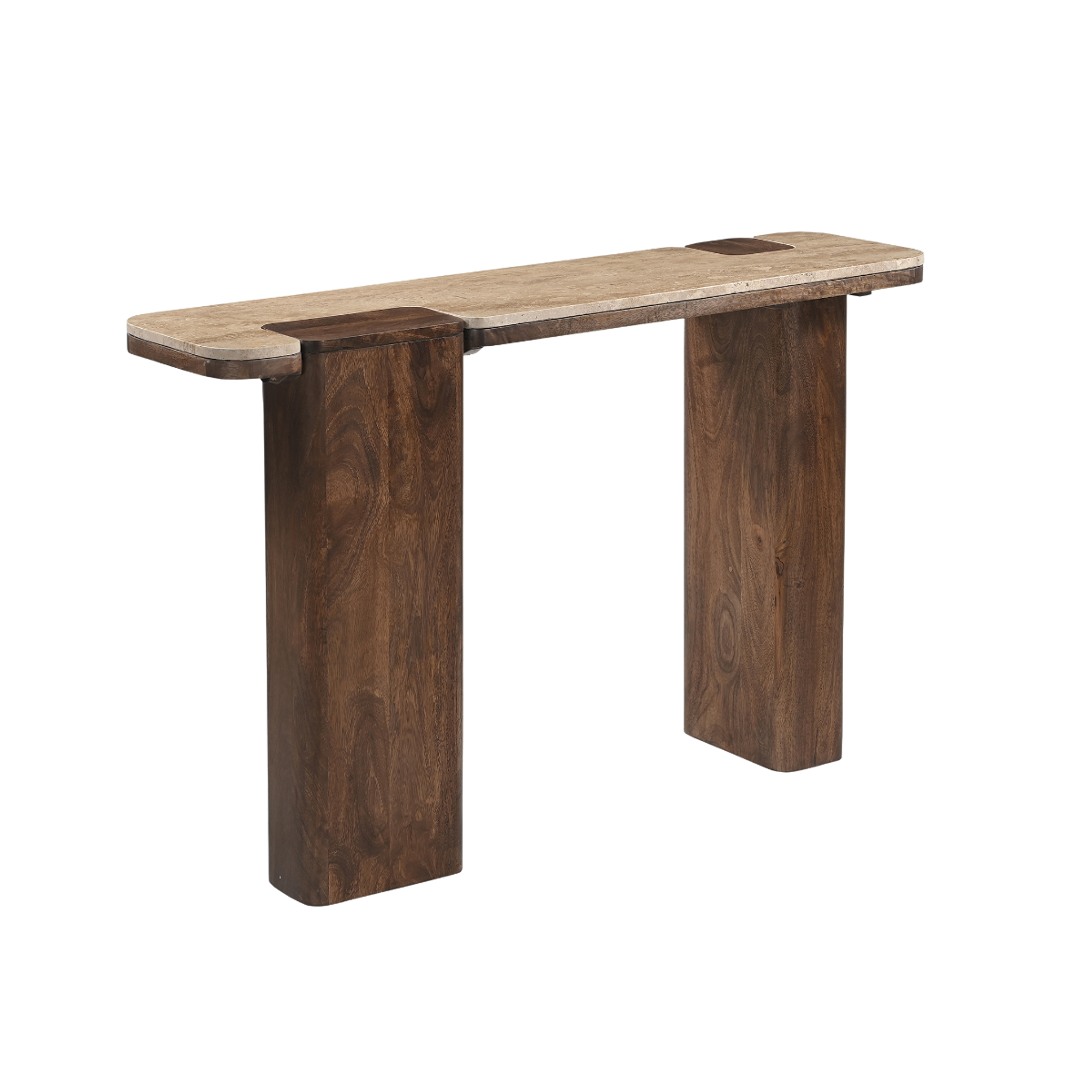 Console en bois de manguier et travertin Carola