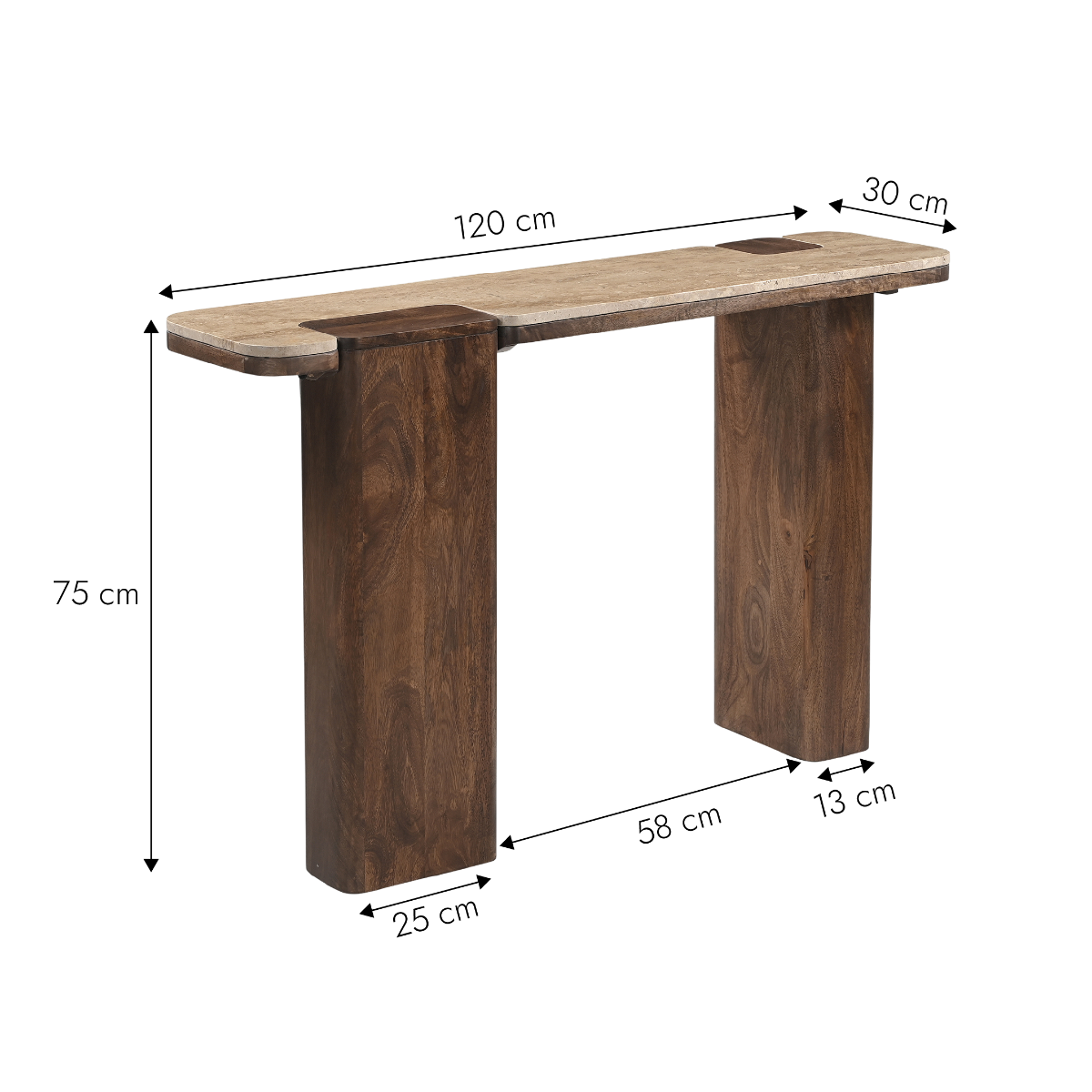 Console en bois de manguier et travertin Carola