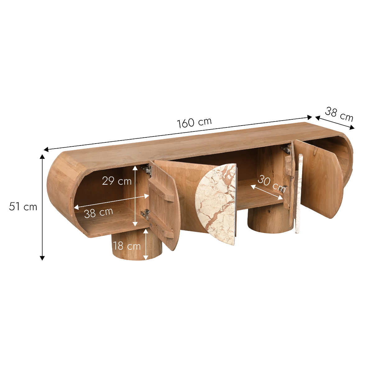 Meuble TV en bois de manguier et en marbre Orinelle