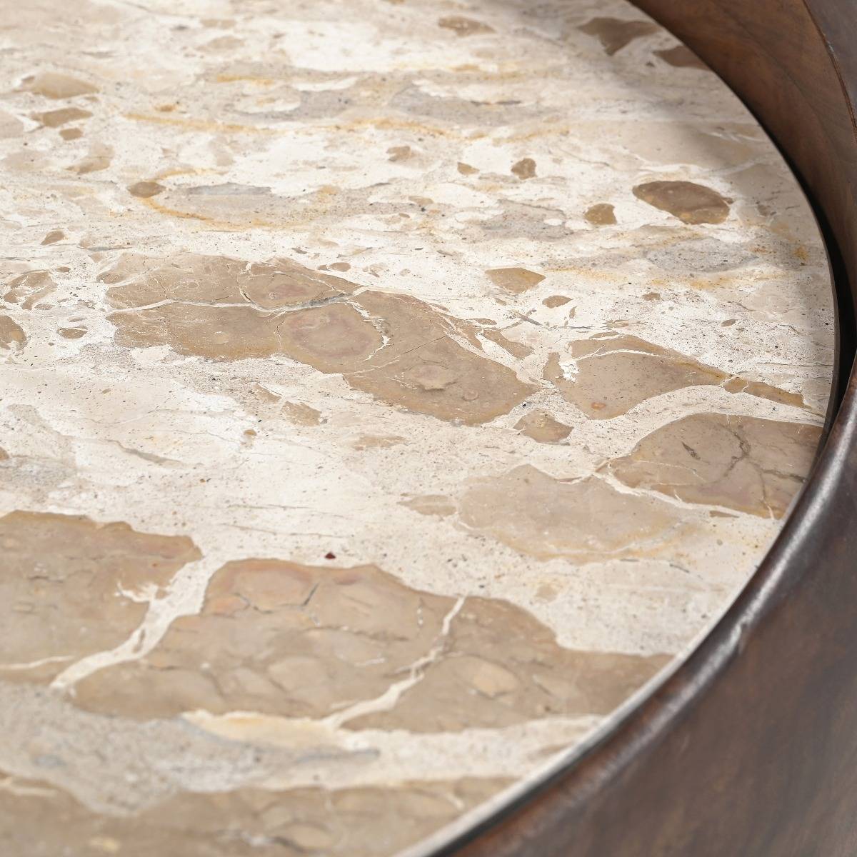 Table basse ronde en bois de manguier et en marbre Agnès