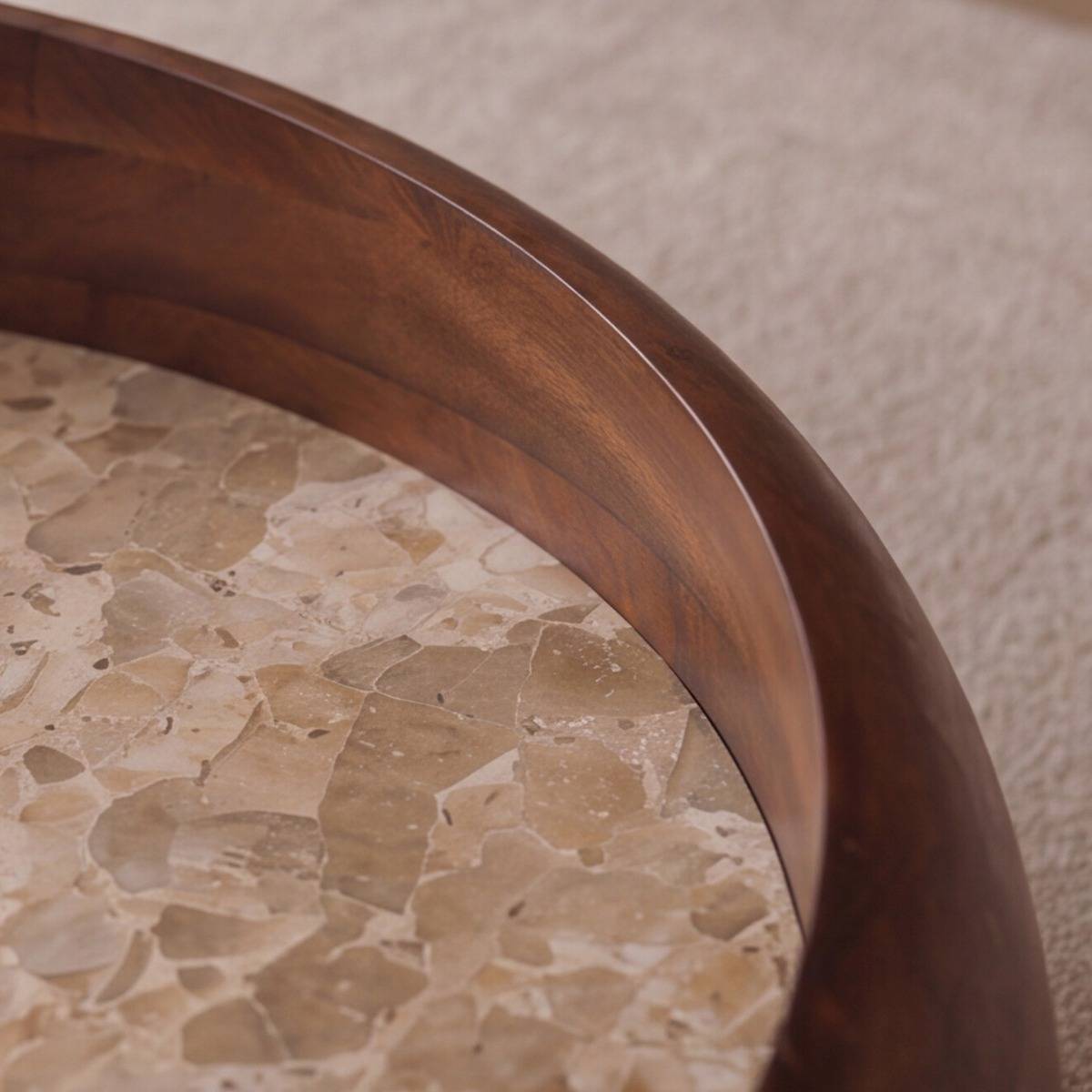 Table basse ronde en bois de manguier et en marbre Agnès