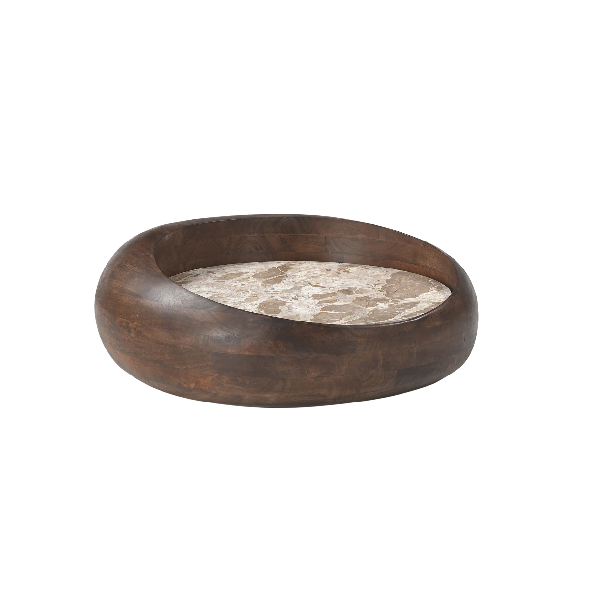 Table basse ronde en bois de manguier et en marbre Agnès