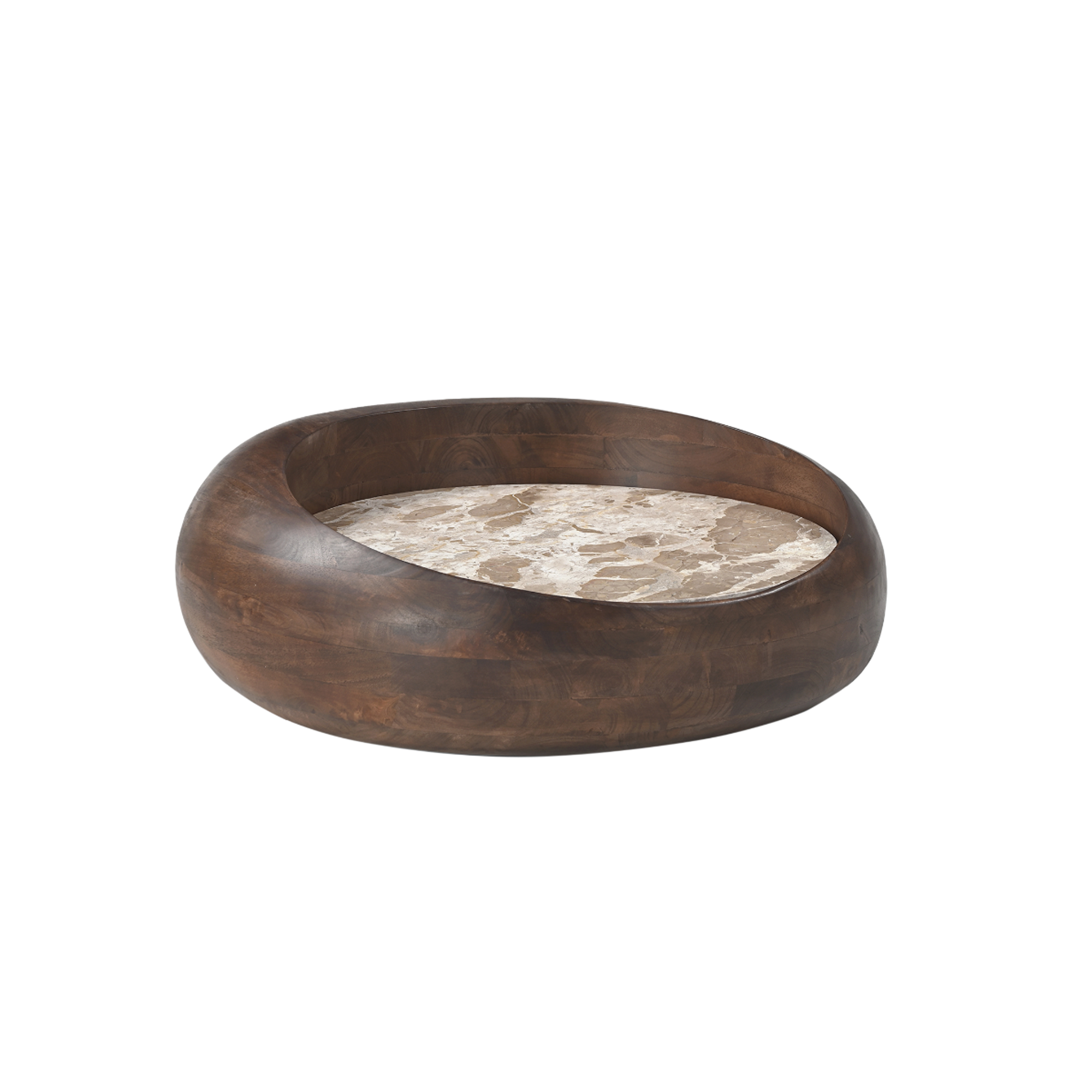 Table basse ronde en bois de manguier et en marbre Agnès