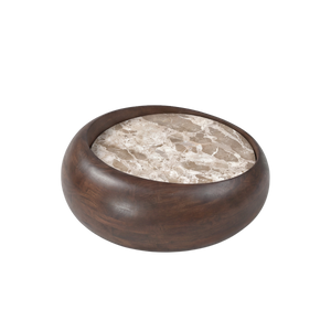 Table basse ronde en bois de manguier et en marbre Agnès