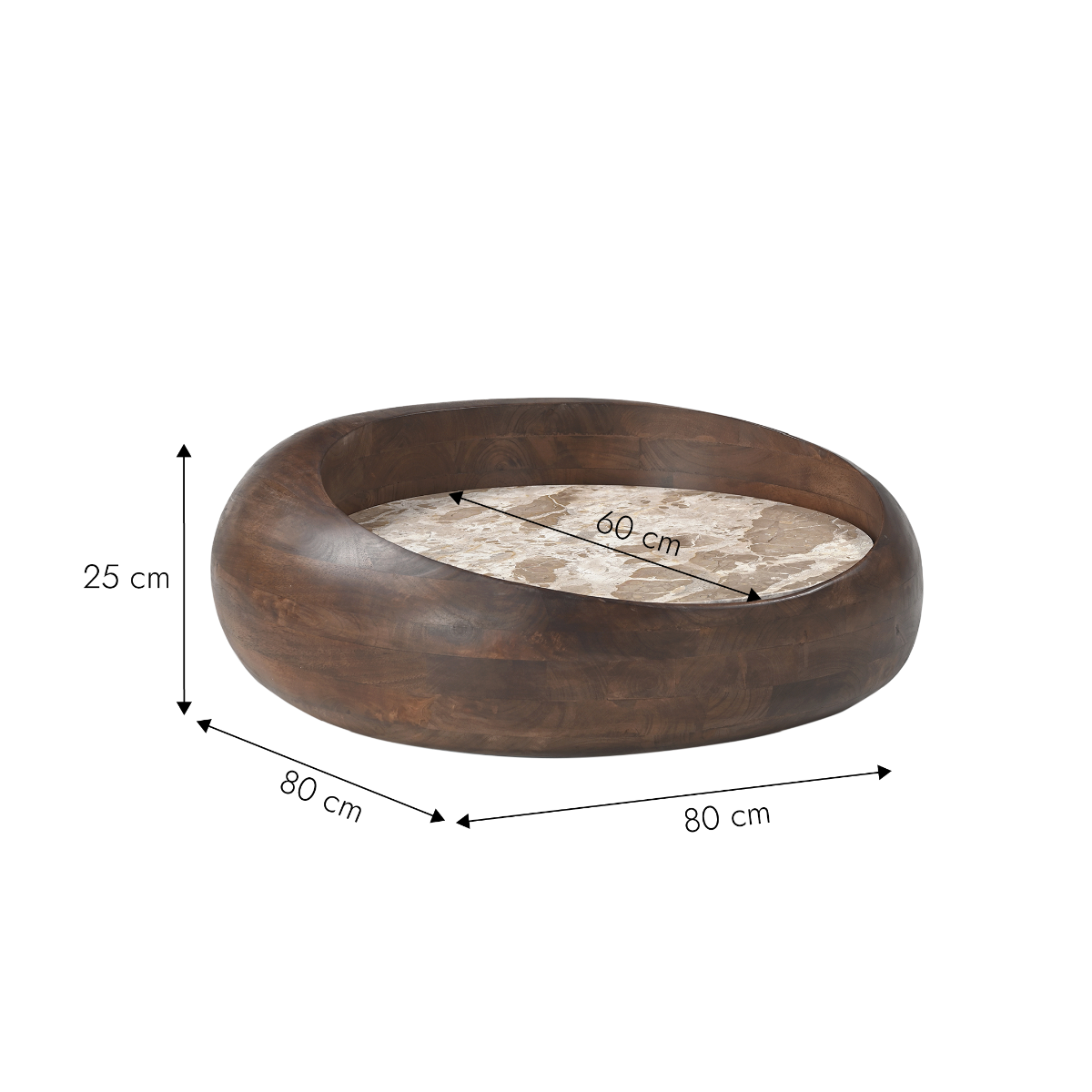 Table basse ronde en bois de manguier et en marbre Agnès