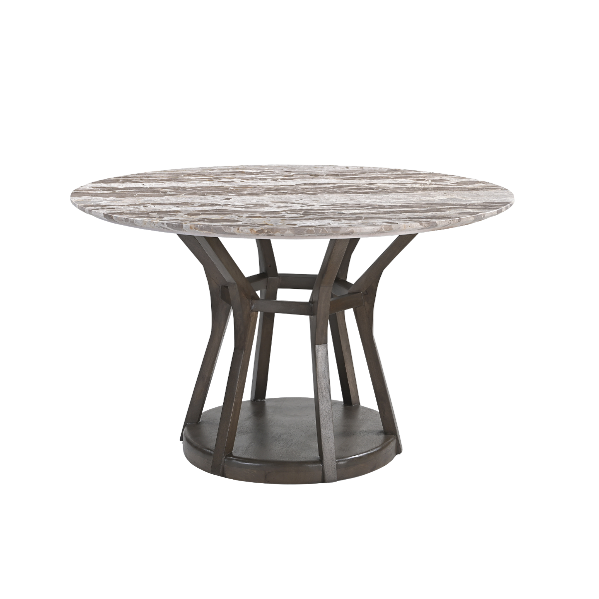 Table à manger ronde en bois de manguier et en marbre Zélia