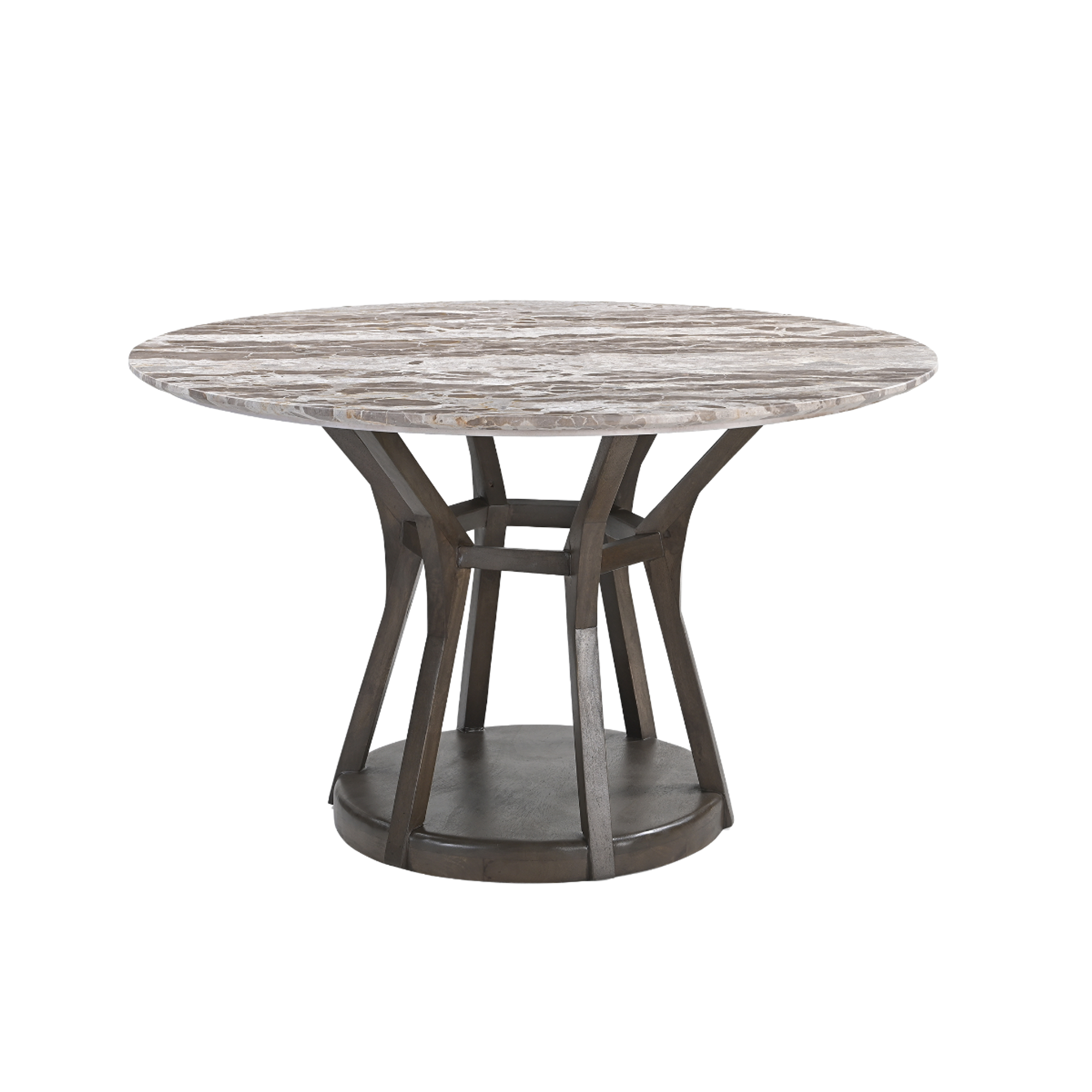 Table à manger ronde en bois de manguier et en marbre Zélia
