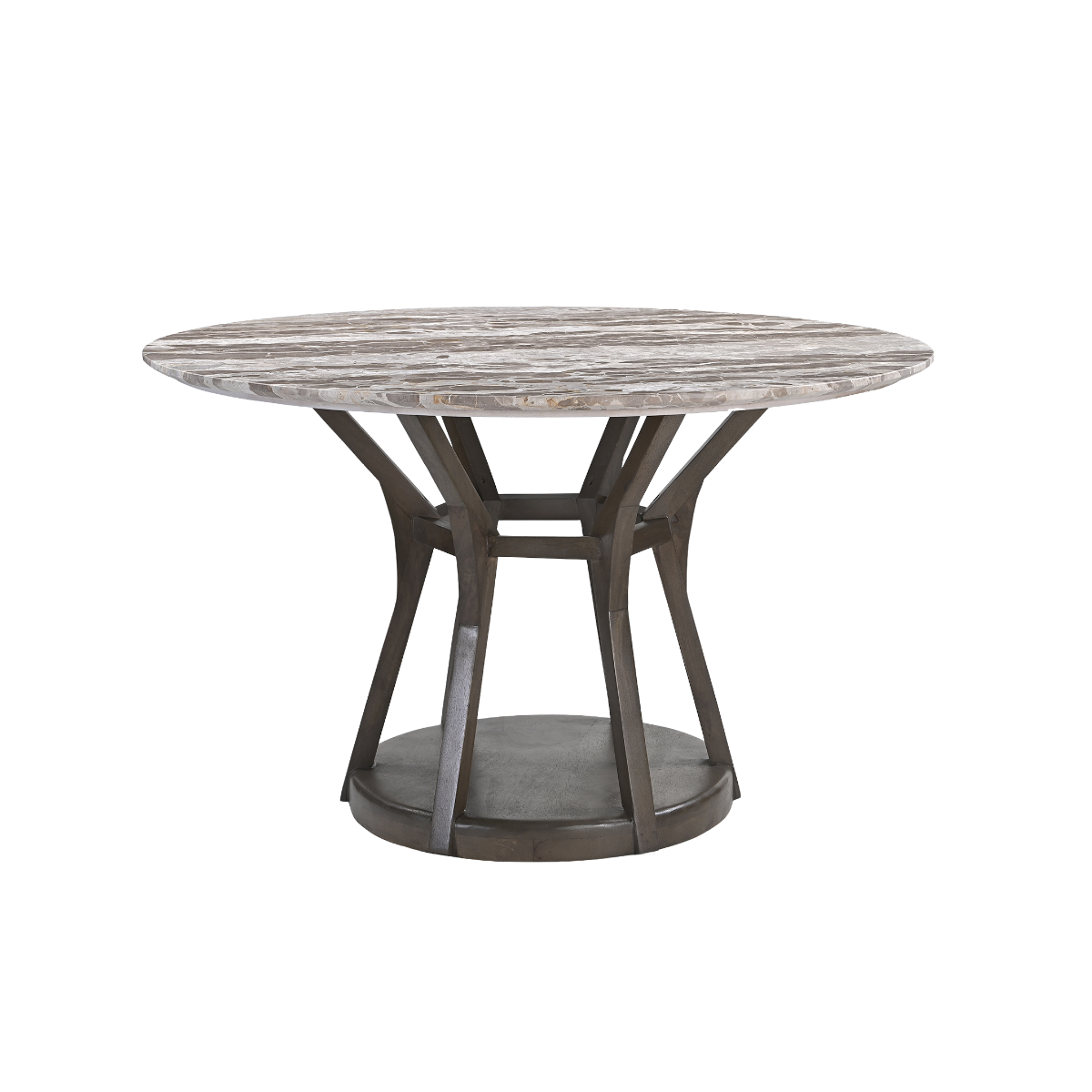Table à manger ronde en bois de manguier et en marbre Zélia