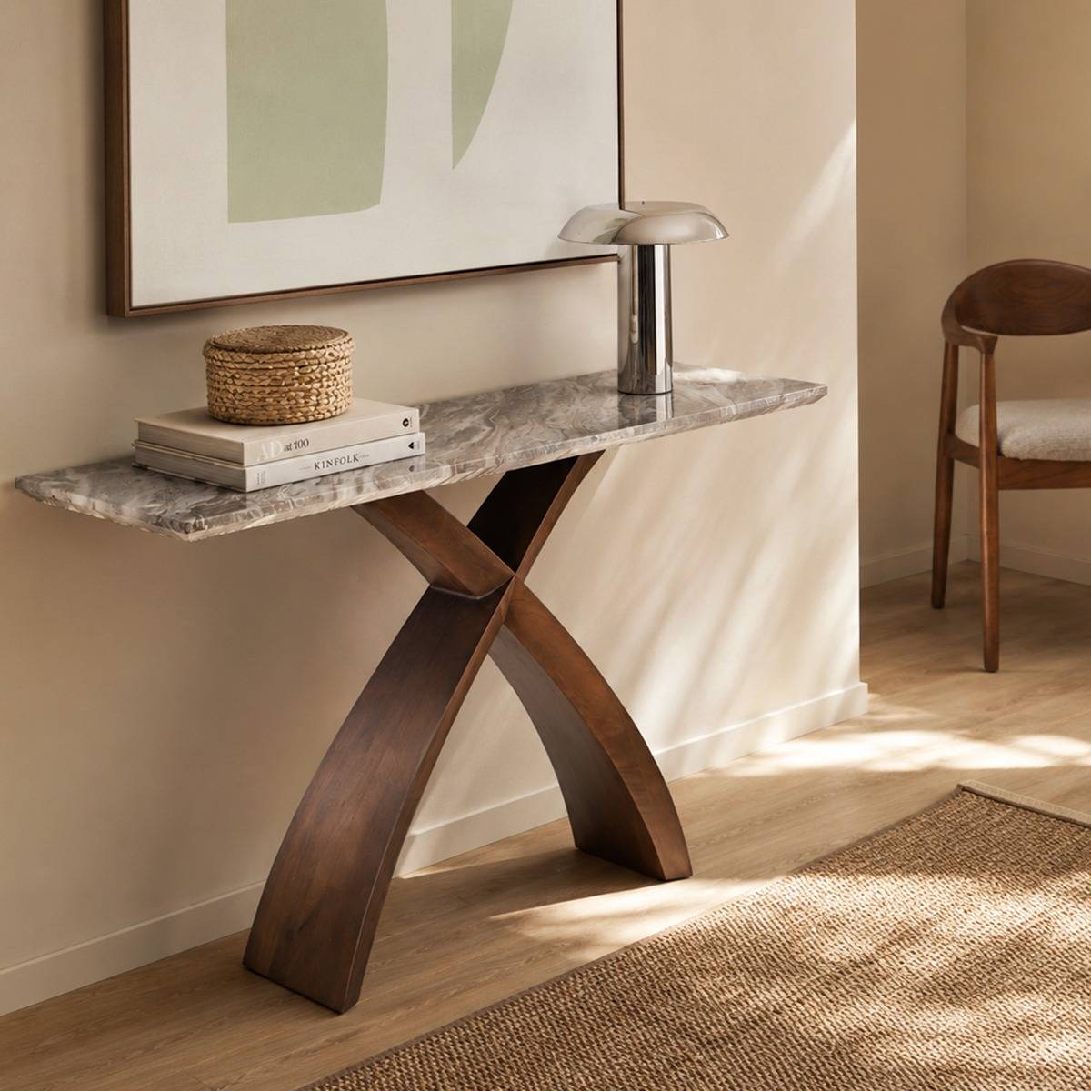 Console en bois de manguier et en marbre Zélia