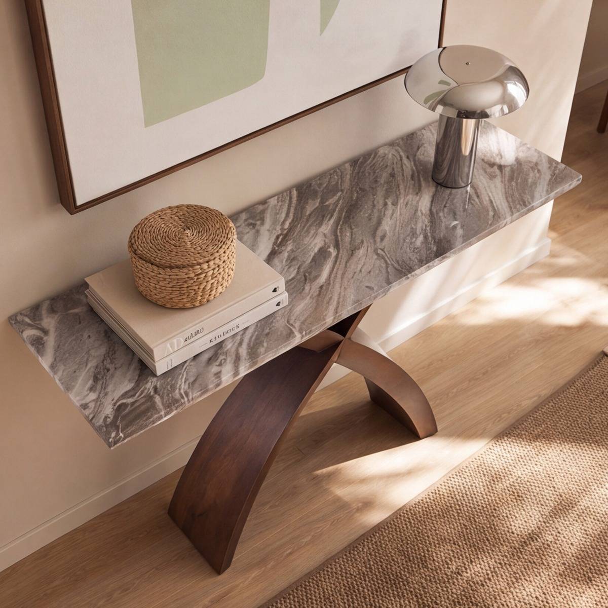 Console en bois de manguier et en marbre Zélia