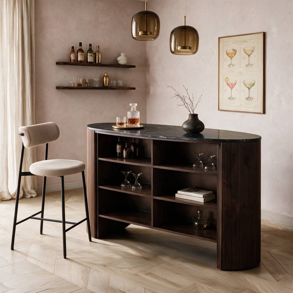 Meuble bar en bois de manguier et en marbre Néraly