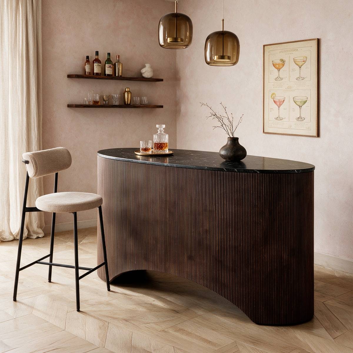 Meuble bar en bois de manguier et en marbre Néraly