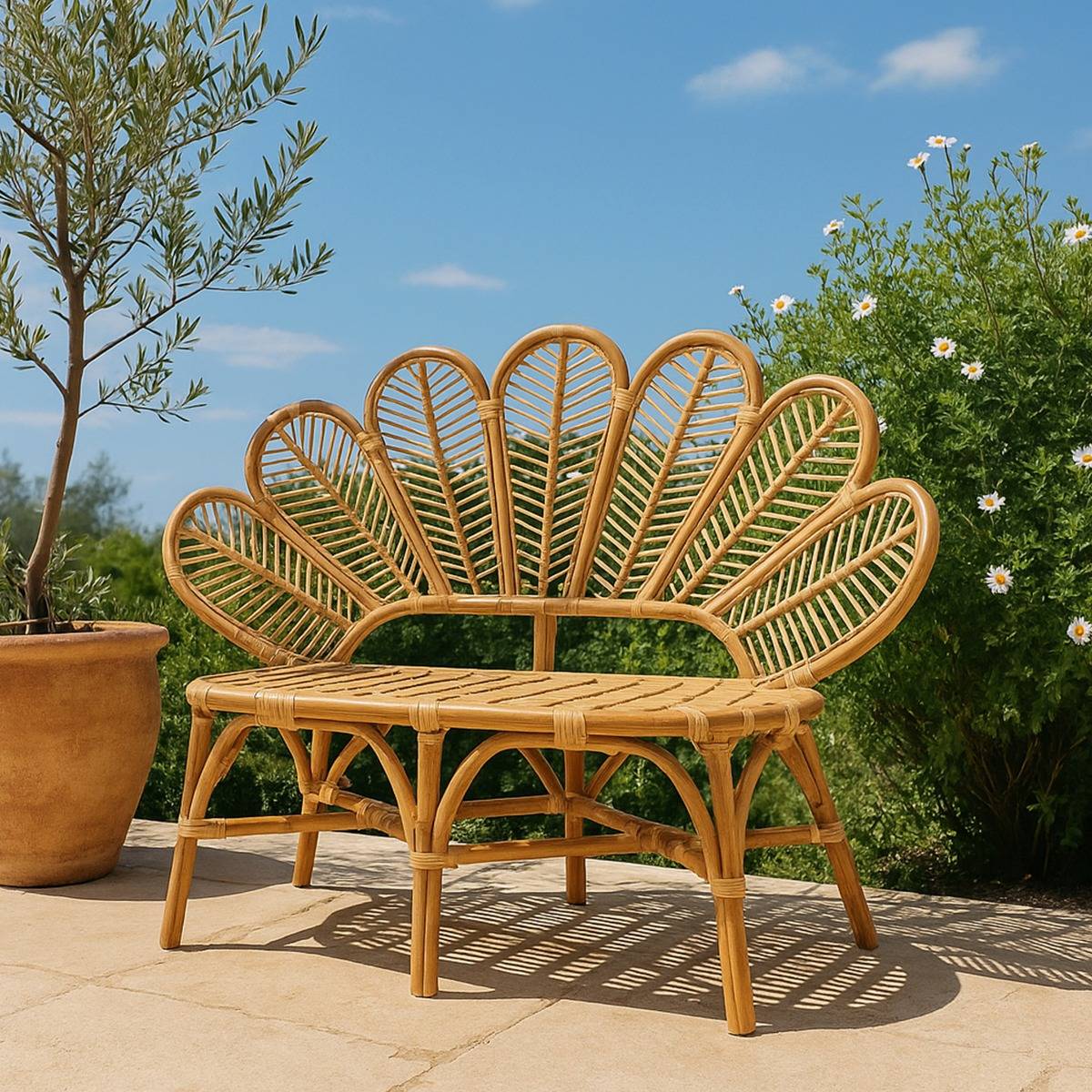 Banquette fleur de jardin en rotin Rattan