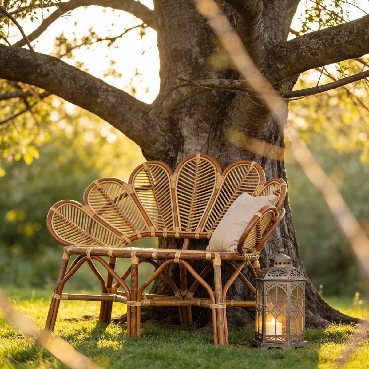 Banquette fleur de jardin en rotin Rattan