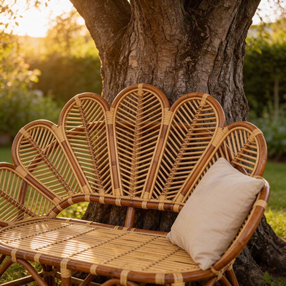 Banquette fleur de jardin en rotin Rattan