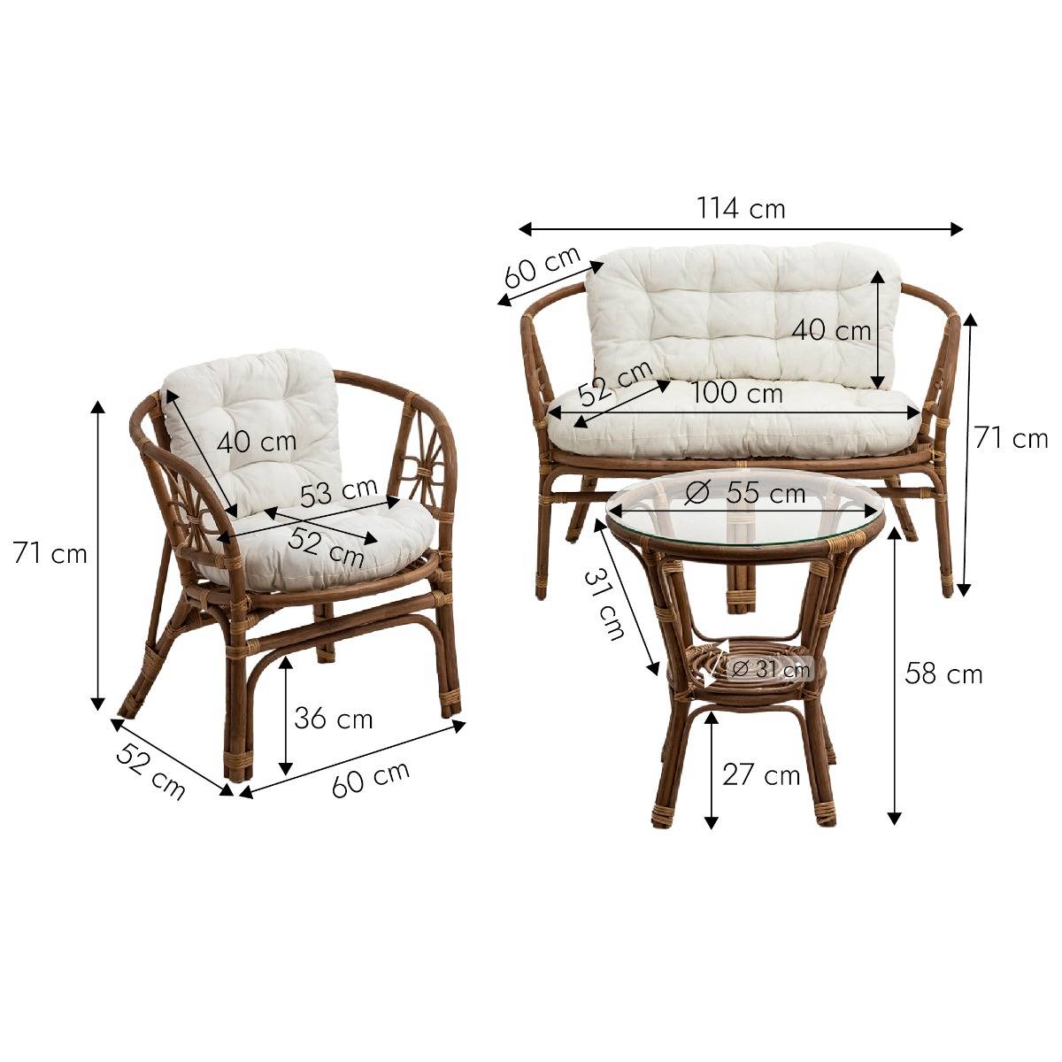 Salon de jardin en rotin 4 places Rattan