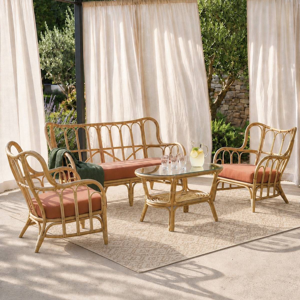 Salon de jardin en rotin terracotta Rattan