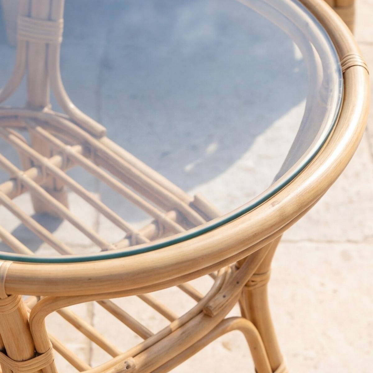 Salon de jardin en rotin et tissu blanc Rattan