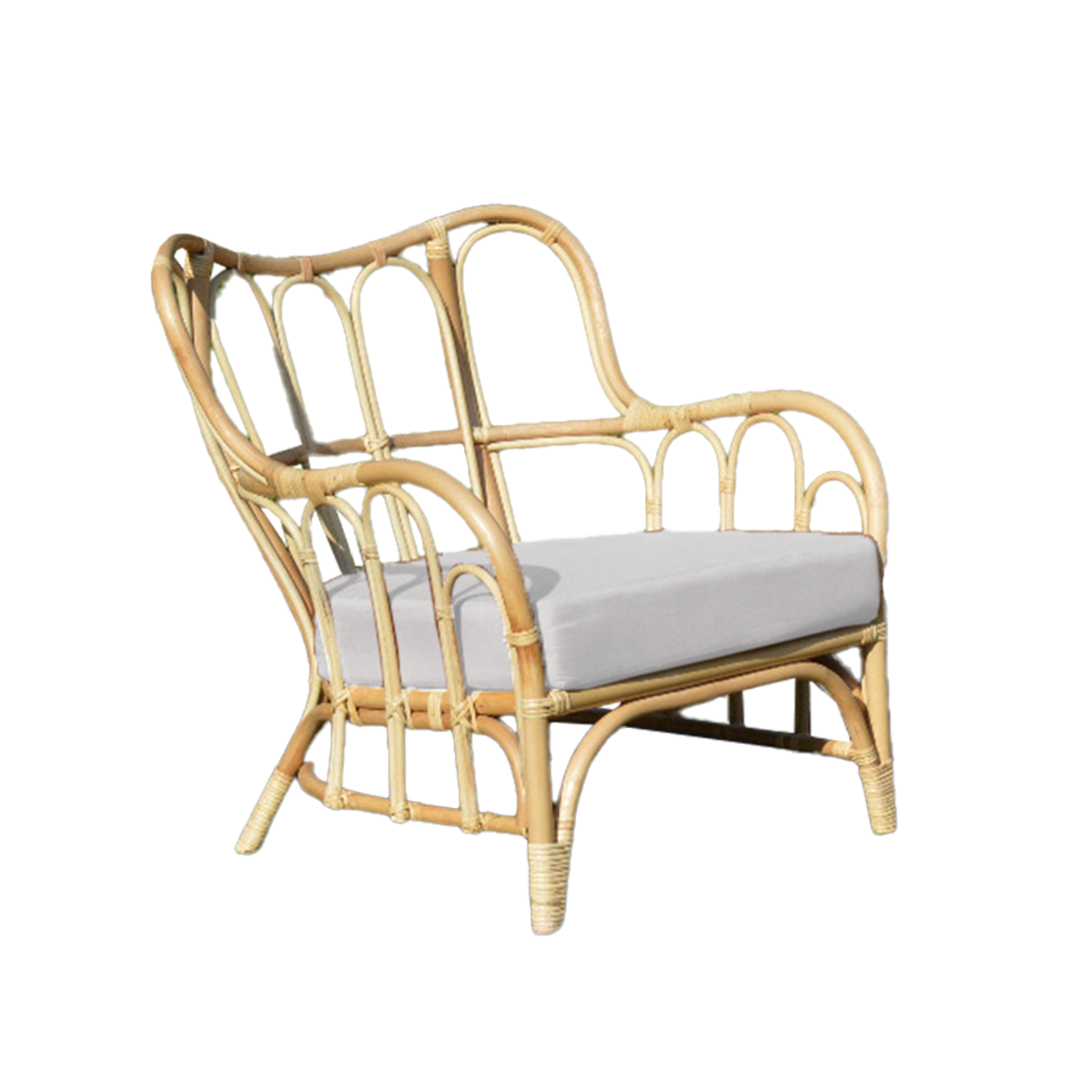 Salon de jardin en rotin et tissu blanc Rattan